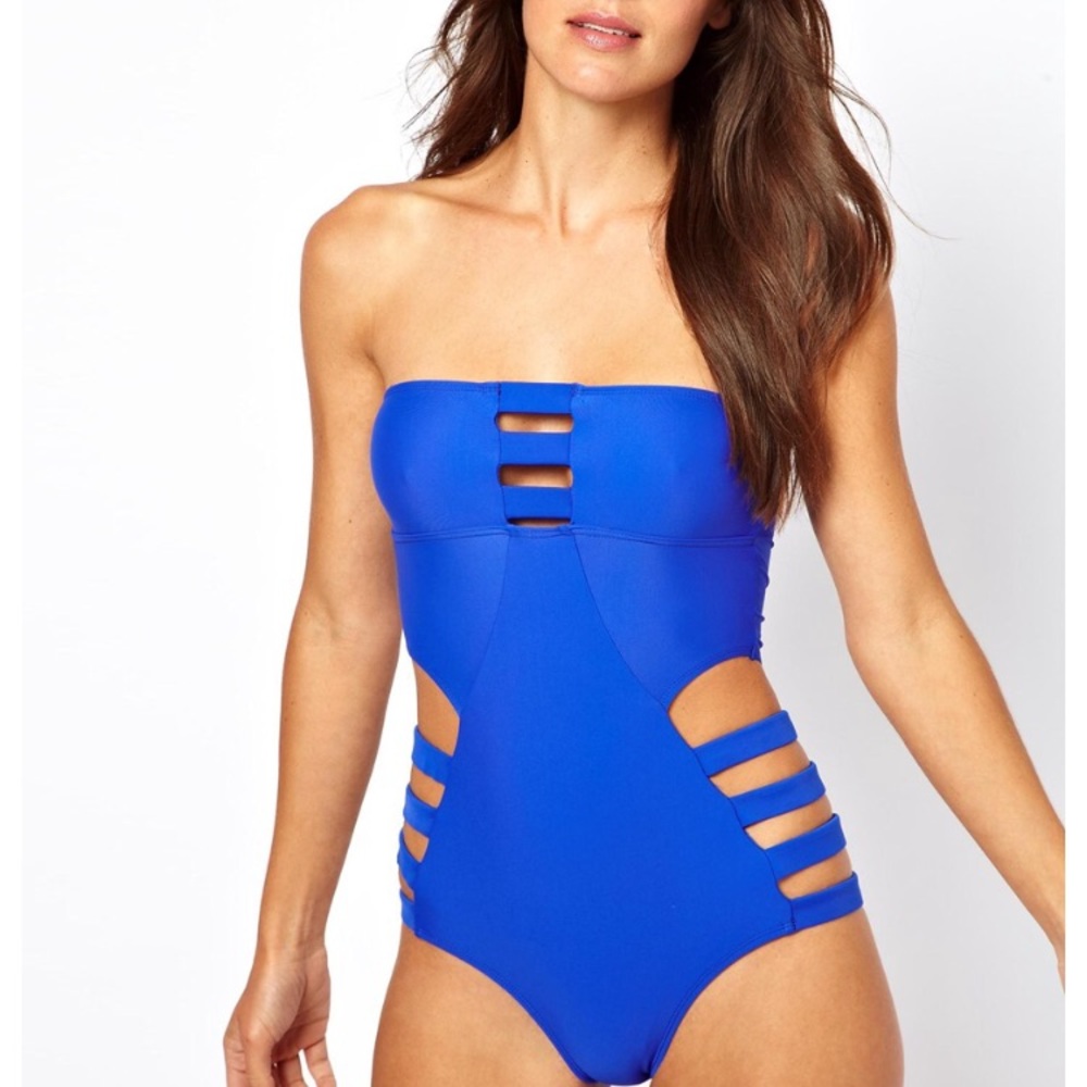 ASOS Lattice Side Cutout Bandeau Swimsuit
